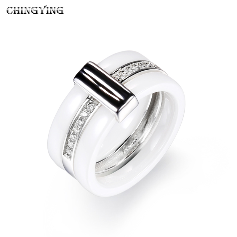 Custom wholesale Natural Jewelry | White Ceramic Sterling silver 925 rings | Fashion Jewelry Wholesale