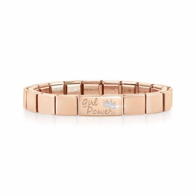 925 Cz Design Bracelet, Rose finish with text, Glitter enamel