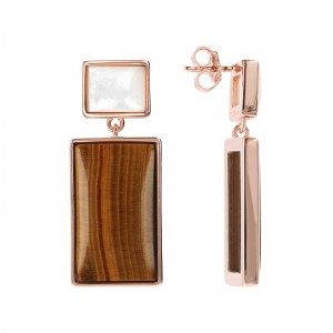 Boucles d'oreilles rectangulaires en argent Sterling 925, bijoux personnalisés, en nacre, avec pierre naturelle, marron, vente en gros