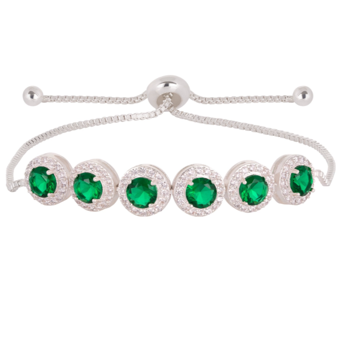 925 silver jewelry china Custom design Silver Plated Emerald Green Pave Toggle Bracelet