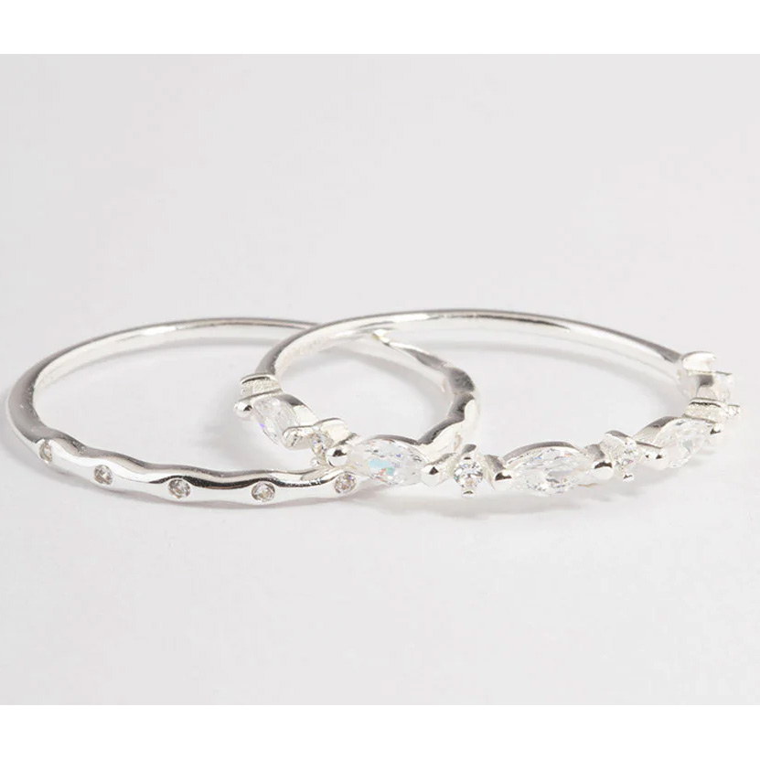 925 engros sterling sølv smykker Marquise Ring 2-Pack