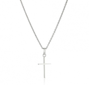 Collier avec pendentif croix en bâton solide poli pour enfants en argent sterling pour filles, 15 pouces, vente en gros personnalisé