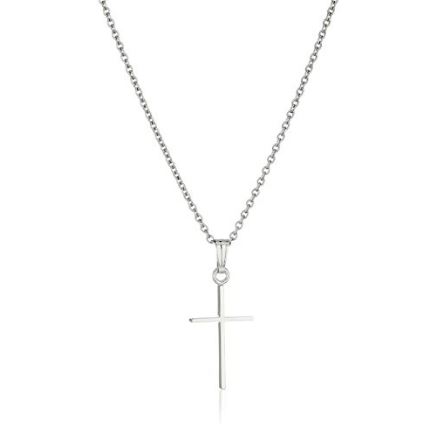Collana con pendente a croce con bastone massiccio lucido per bambini all'ingrosso personalizzato in argento sterling per ragazze, 15″