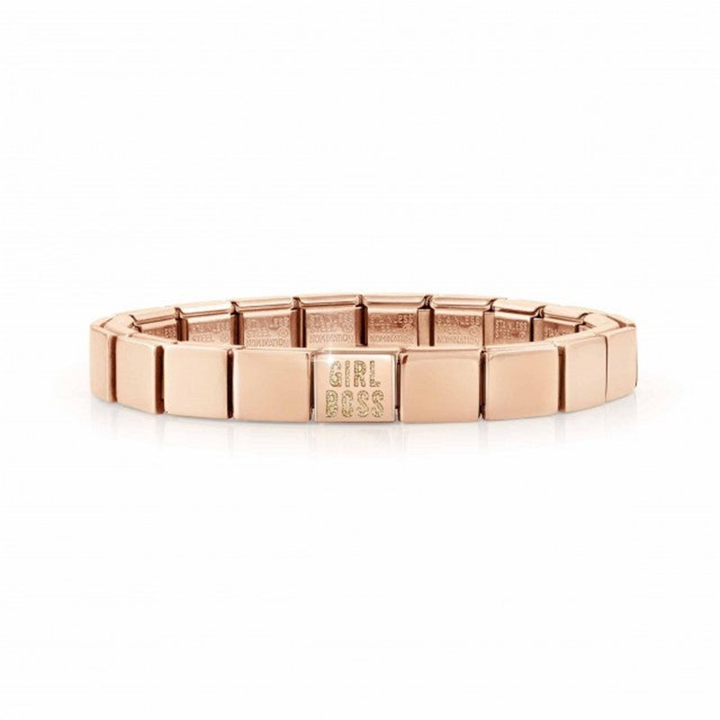 Bracciale vermeil personalizzato in oro rosa per grossista di gioielli americani con testo in smalto glitterato in inglese