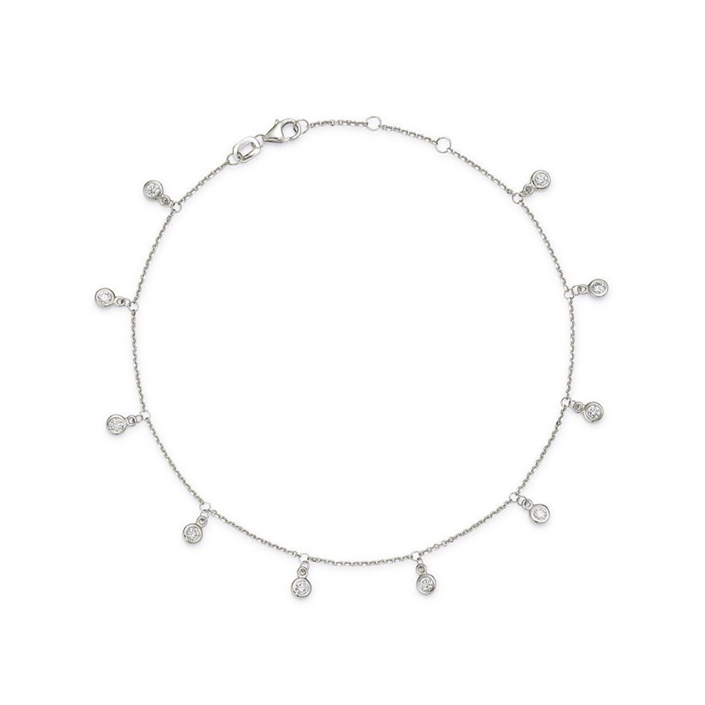 Magnifiquement !Les avis sur le grossiste de bijoux en argent sterling des États-Unis qui Oem Odm Cz Lunette Gouttelette Bracelet de cheville en or vermeil 14 carats