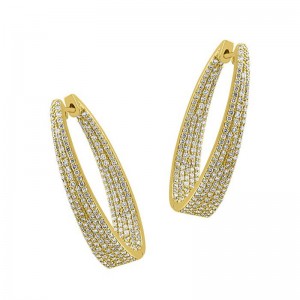 Belgian 925 silver jewelry manufacturer custom made cz inside-out oval hoop earrings in 14k yellow gold vermeil