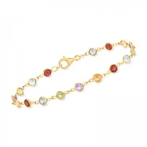 Custom Jewelry Multi-Gemstone Bracelet in 18kt Gold Over Sterling