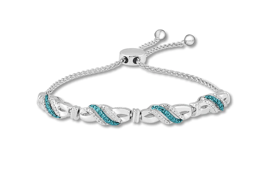 Wholesale OEM/ODM Jewelry Blue & White Diamond Bolo Bracelet Sterling Silver Custom Jewelry Manufacturers