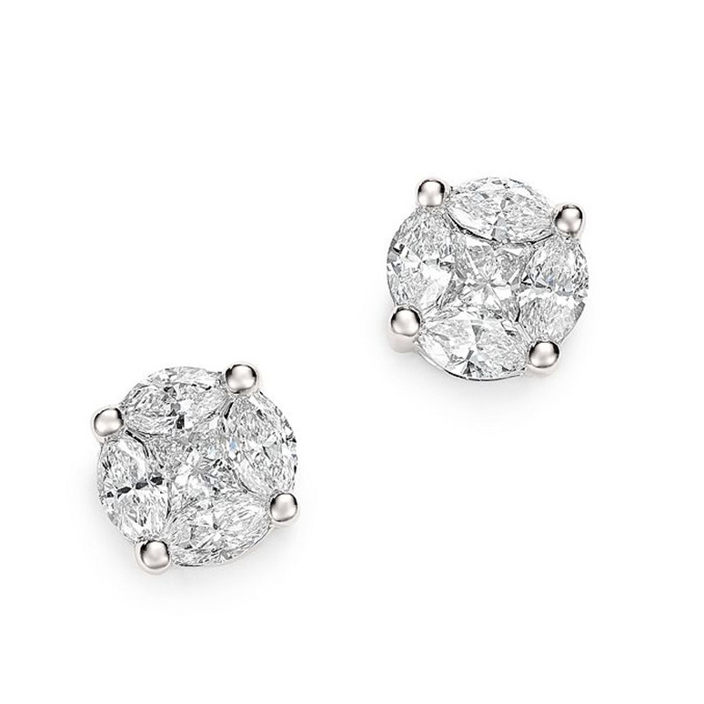 Brazilian Gold Plated Jewelry Manufacturers Oem Omd Cz  Cluster Stud Sterling Silver Earrings In 14k White Gold Vermeil