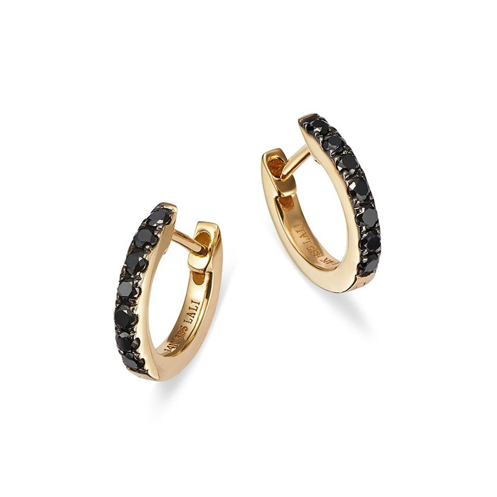 Brazilian gold plated jewelry wholesaler custom made black cz huggie hoop earrings in 14k gold plated