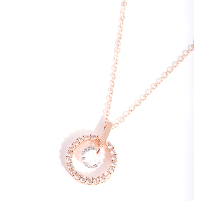 Buy wholesale custom sterling silver jewelry online from China OEM ODM Rose Gold plated Cubic Zirconia Open Circle Necklace