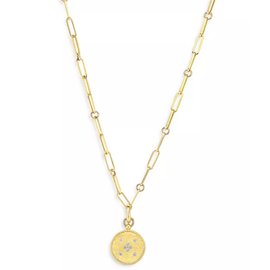 By your design 18K Yellow Gold Venetian Princess  CZ Medallion Lariat Necklace