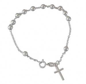 Custom wholesale Catholic Italy Sterling Silver Rosary Beads Cross Bracelet 7.5″