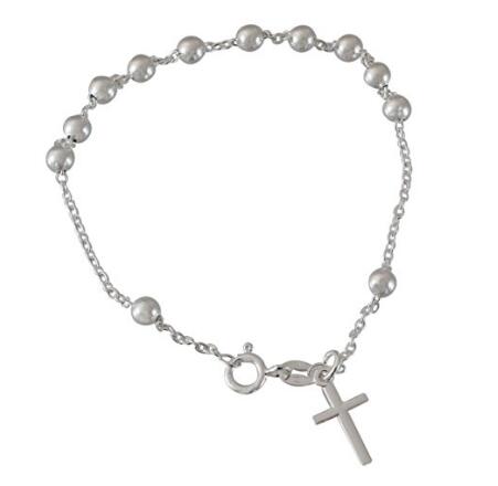 Grosir kustom Katolik Italia Sterling Silver Rosario Beads Cross Gelang 7.5″