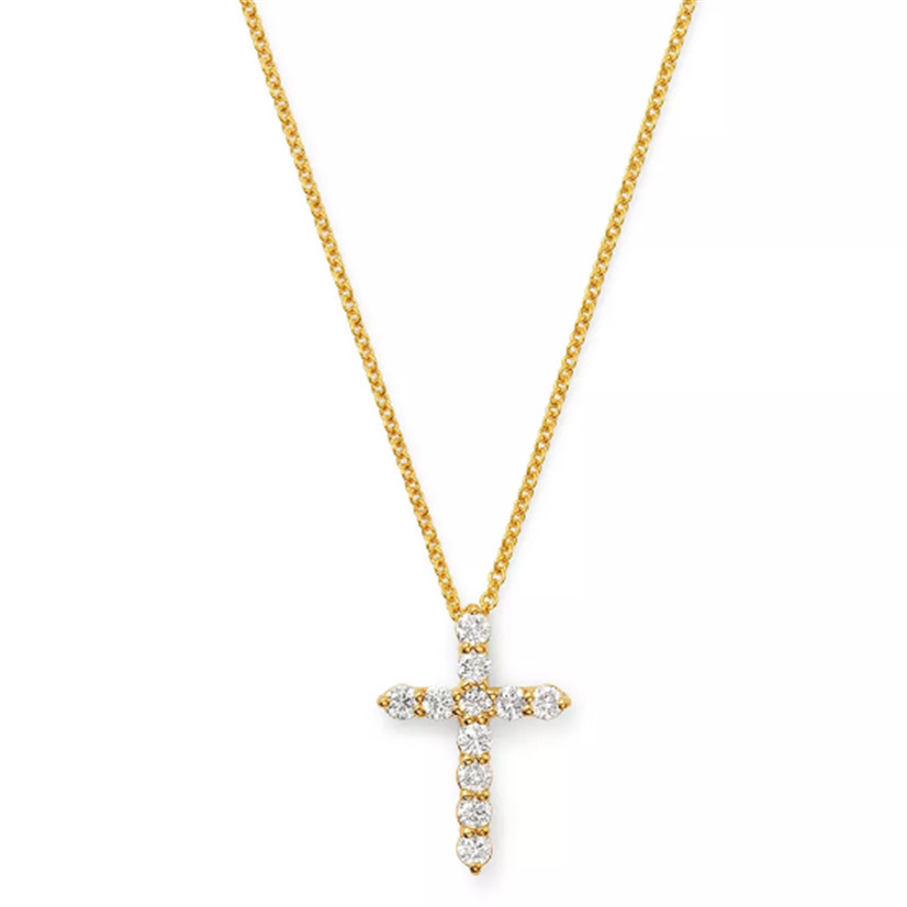 Collana con ciondolo croce CZ in oro giallo 14 carati o produttore di gioielli Vermeil in oro bianco 14 carati
