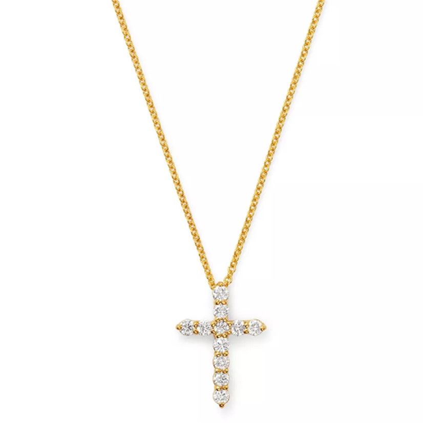 CZ-kruishanger-ketting in 14K geelgoud of 14K witgoud Vermeil-juweliersware vervaardiger