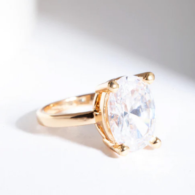 Produttore di gioielli CZ Anello di fidanzamento ovale con zirconi cubici placcato oro OEM ODM