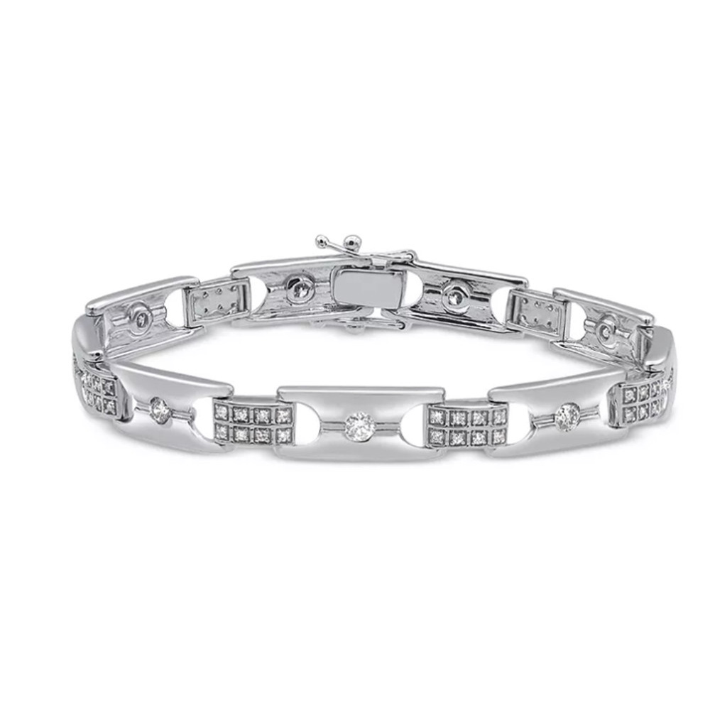 CZ Link Bracelet in 14K White Gold plated sterling sivler jewelry manufacturer