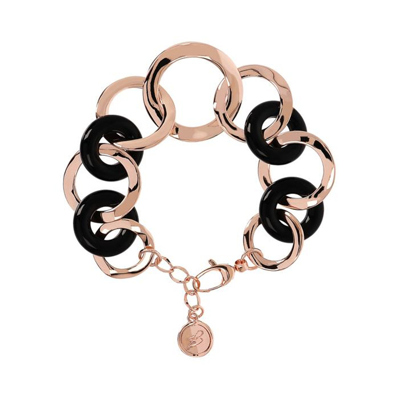 China 18k rose gold vermeil jewelry suppliers custom design your flat Link and Black Onyx Bracelet wholesaler
