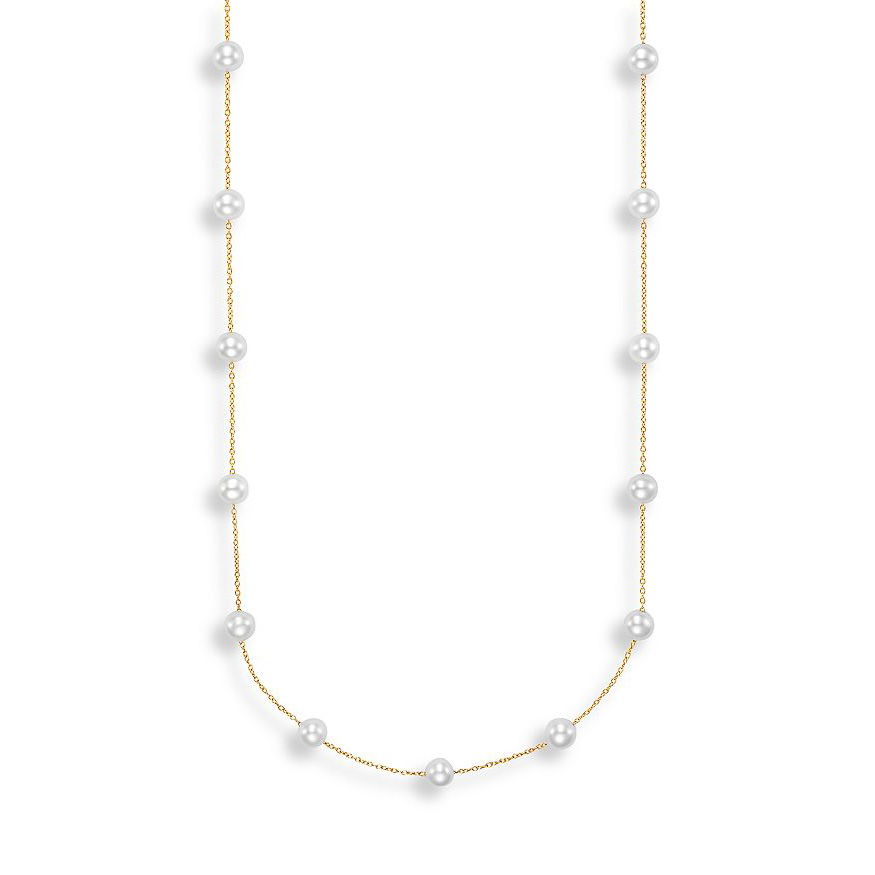 China silver jewelry provide Cultured Freshwater Pearl Station Necklace in 14K Yellow Gold  vermeil