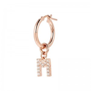 Crie brinco de argola personalizado com letra Pavé removível em ouro vermeil rosa 18k para atacadista de meninas