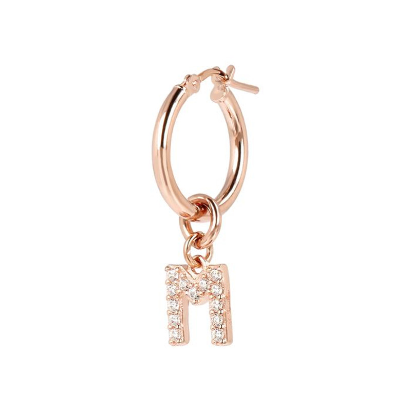 Create Personalise Hoop Earring with Removible Pavé Letter in 18k rose gold vermeil for girl wholesaler