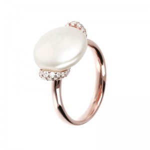 Create a pearl ring in sterling silver for women with brand name engraved wholesaler