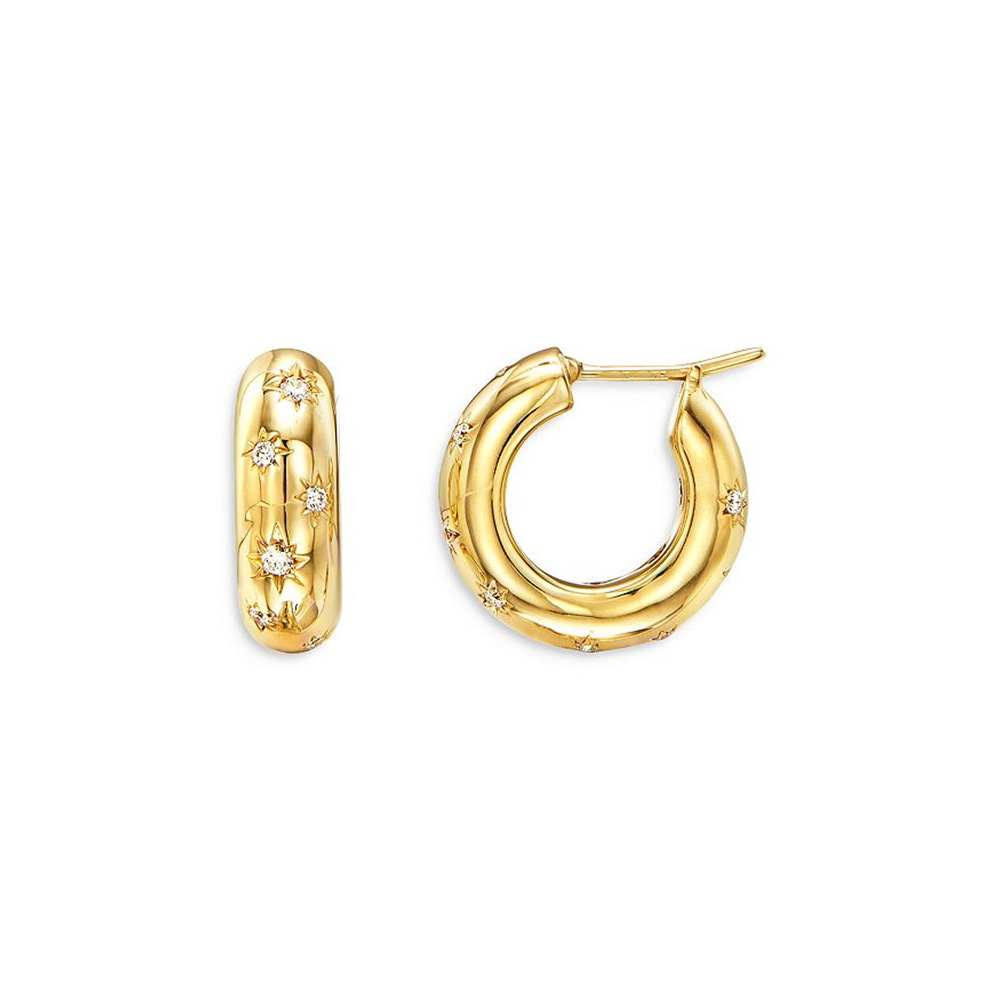 Buat desain Anda sendiri Anting Hoop Vermeil Cubic Zirconia Emas Kuning 18K dalam Perak Sterling 925