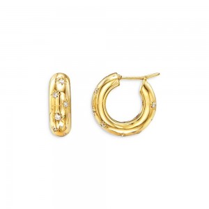 Crea il tuo design Orecchini a cerchio in oro giallo 18 carati Vermeil con zirconi cubici in argento sterling 925