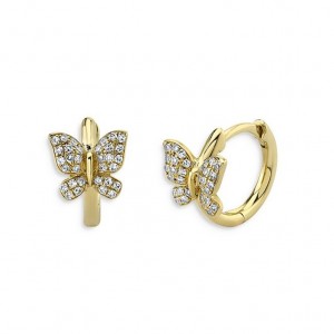 Creazione dei tuoi orecchini a cerchio Huggie a farfalla in argento 925 con gioielli in oro giallo 14 carati dal produttore di gioielli personalizzati