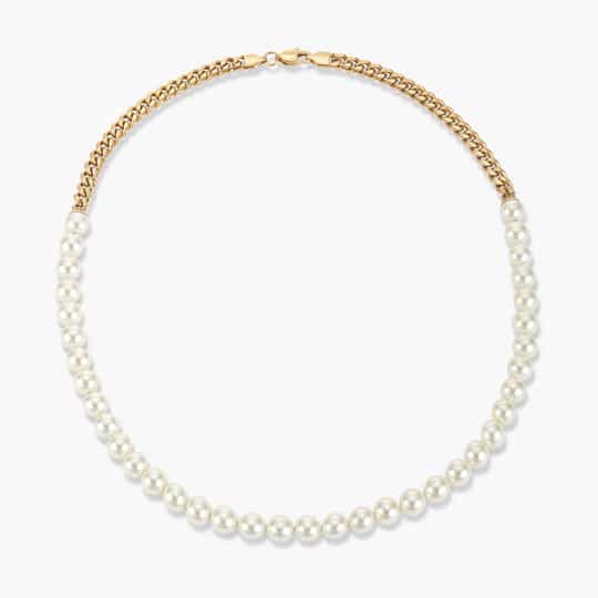 Cuban Link Pearl Necklace Gold plated women’s fine jewelry designer