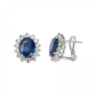 Bijoux en zircone cubique, vente en gros en chine, conception personnalisée, boucles d'oreilles bleues en plaqué or blanc 14 carats