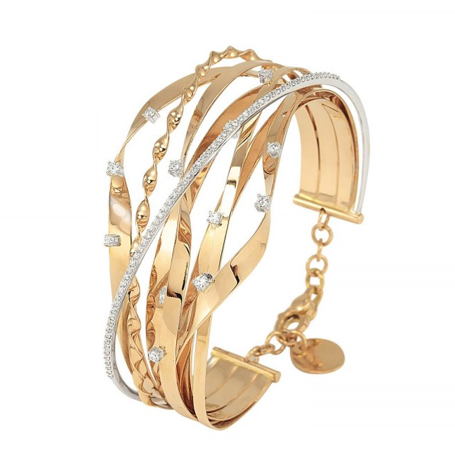 Bracelet manchette en gros, en or rose et blanc, bijoux OEM/ODM, fabricants de bijoux 18 Kt odm