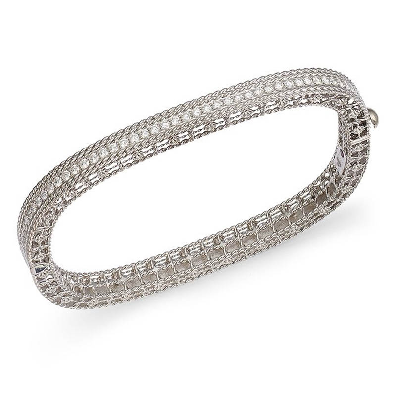 Custom 18K White Gold Vermeil Princess CZ Bangle Bracelet made wholesale