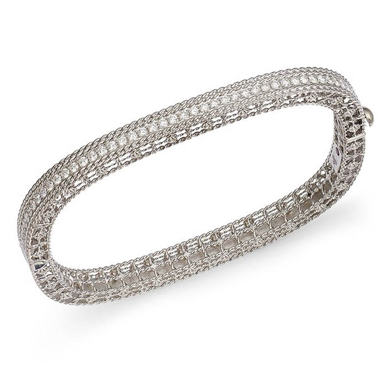 Saincheaptha 18K White Gold Vermeil Banphrionsa CZ Bangle Bracelet déanta mórdhíola