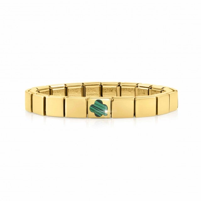 Custom 18k gold plated Composable bracelet, Golden finish, Symbol Malachite