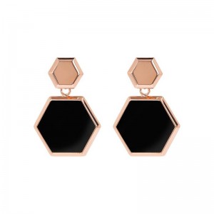 Custom 925 Silver Hexagonal Dangle Earrings in 18k Rose Gold Vermeil wholesale