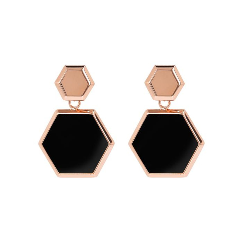 Custom 925 Silver Hexagonal Dangle Earrings in 18k Rose Gold Vermeil wholesale