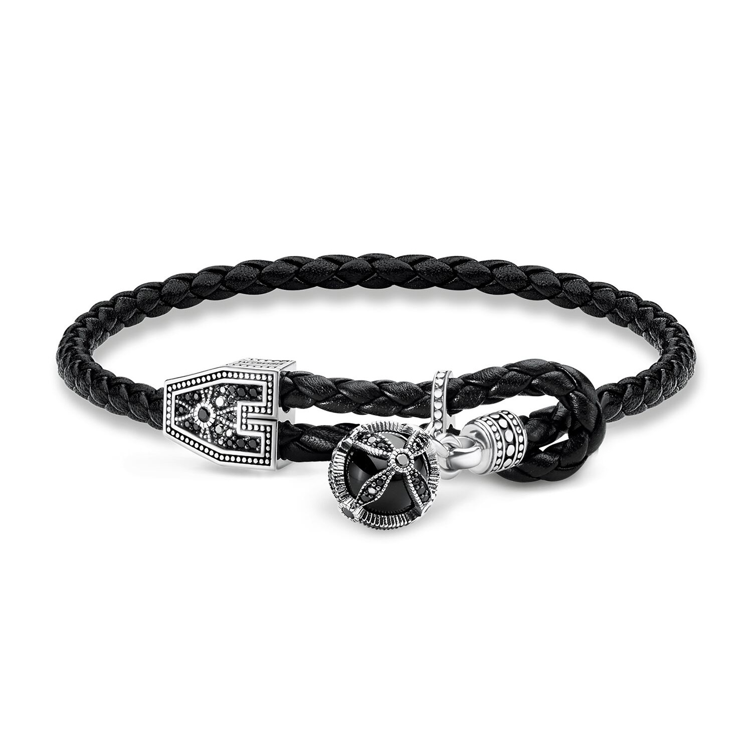 Bracelet personnalisé en gros en argent sterling 925, noirci, bijoux OEM/ODM en cuir zircone noir, fabricant d'onyx odm