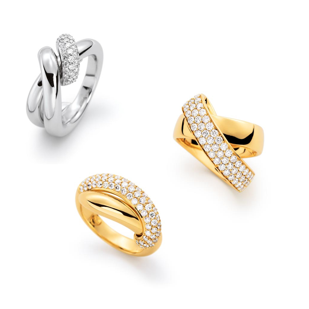 Niestandardowy pierścionek CZ dostępny w kolorze żółto-białego złota i srebra