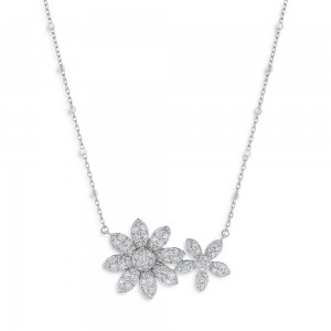 Custom Design Cz Double Flower Silver Necklace In 14k White Gold Vermeil From China Gold Vermeil Manufacturers