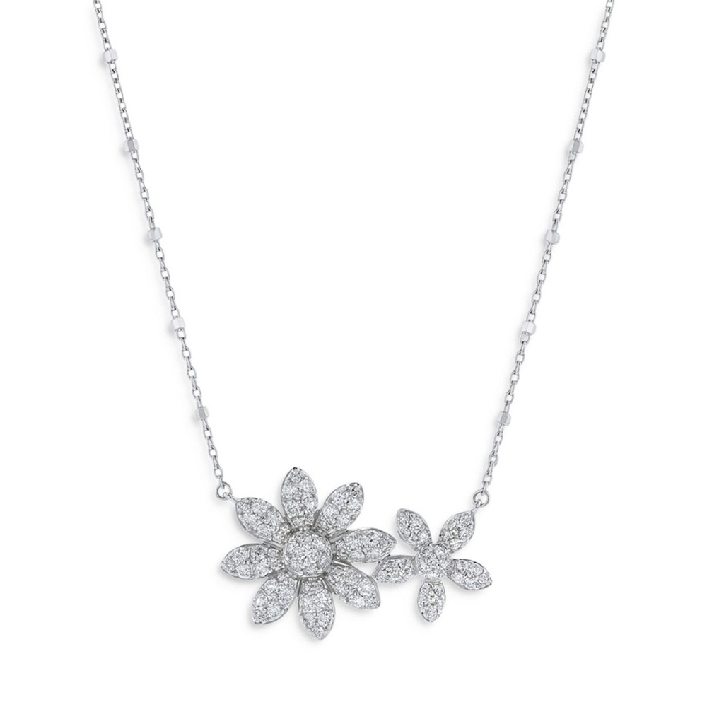 Custom Design Cz Double Flower Silver Necklace In 14k White Gold Vermeil From China Gold Vermeil Manufacturers