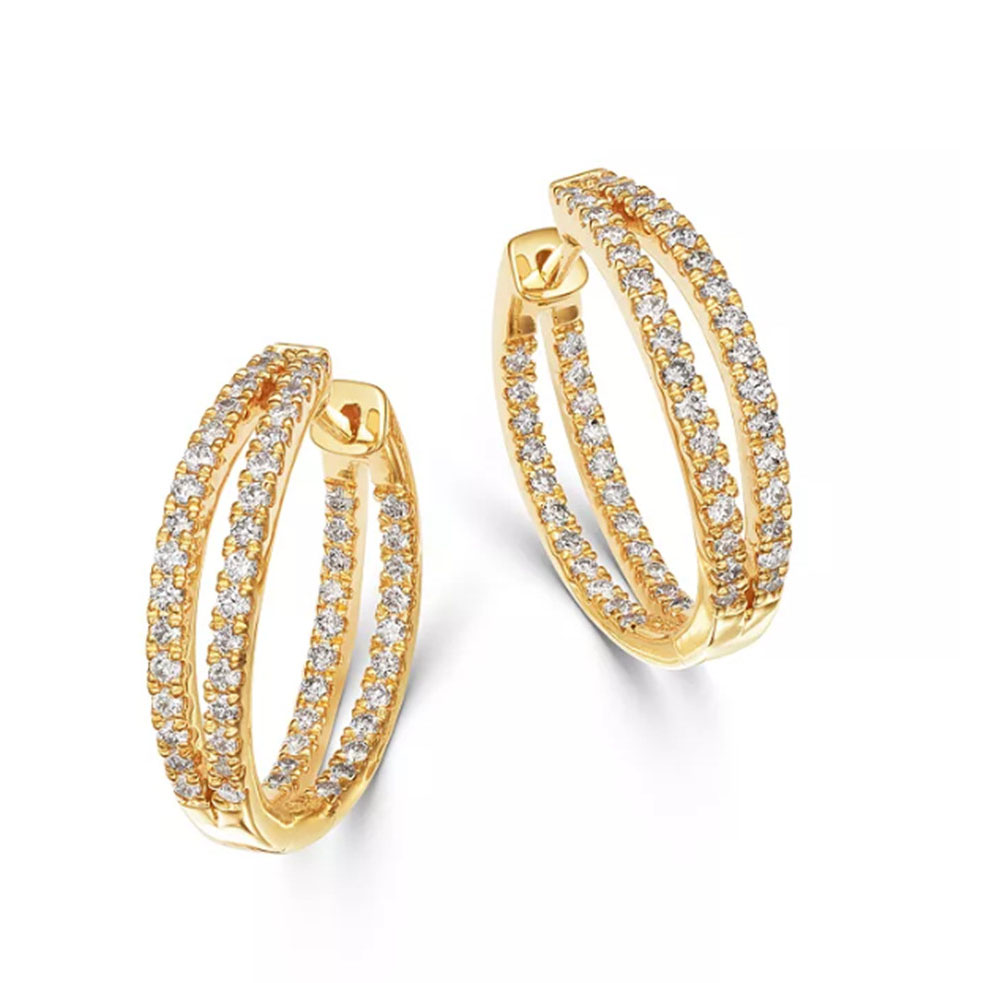 Anting Hoop Inside Out Baris Terbelah Ganda Kustom di produsen perhiasan Emas Kuning 14K