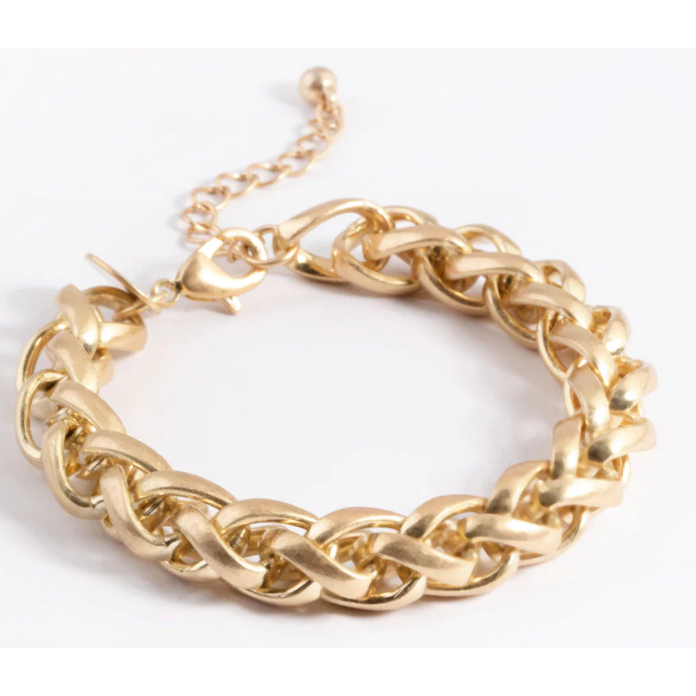 Custom Engraved Jewellery Gold plated Chunky Twist Chain Silver Bracelet