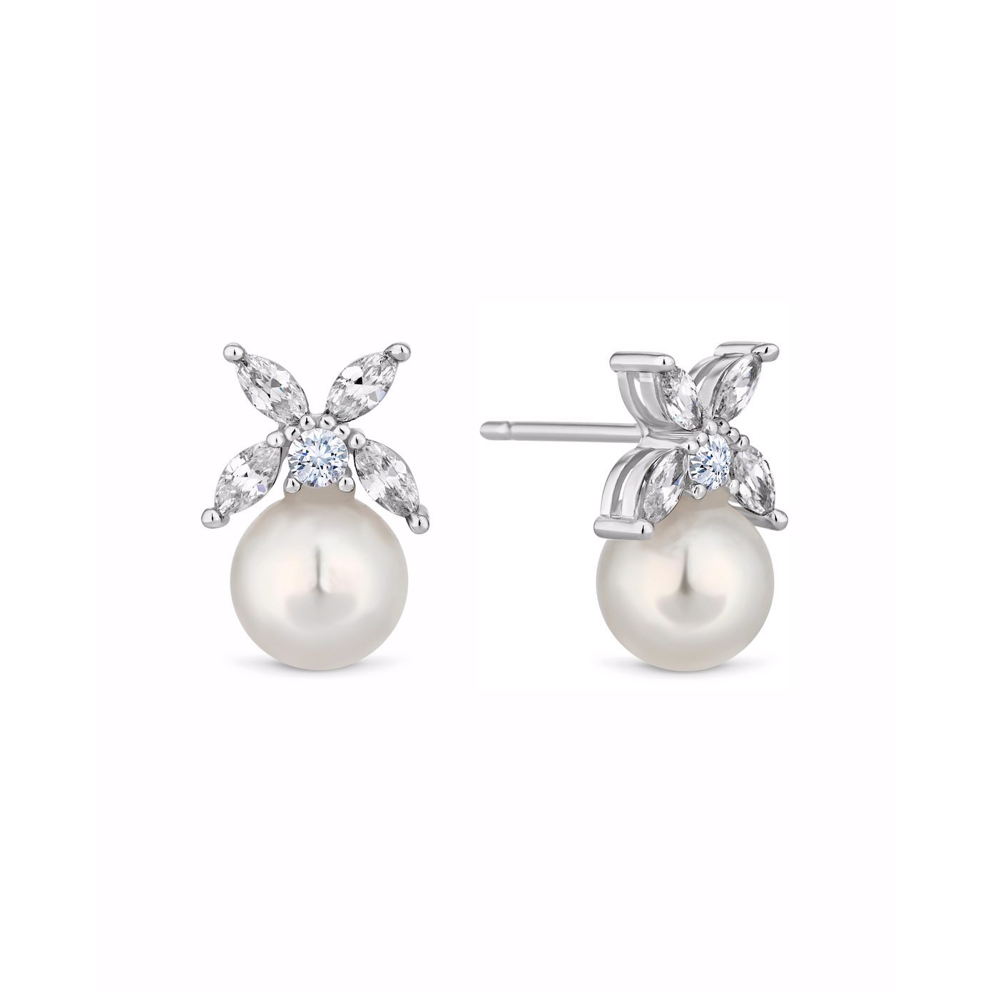 Custom Engraved Jewelry white gold plating pearl earrings OEM/ODM Jewelry