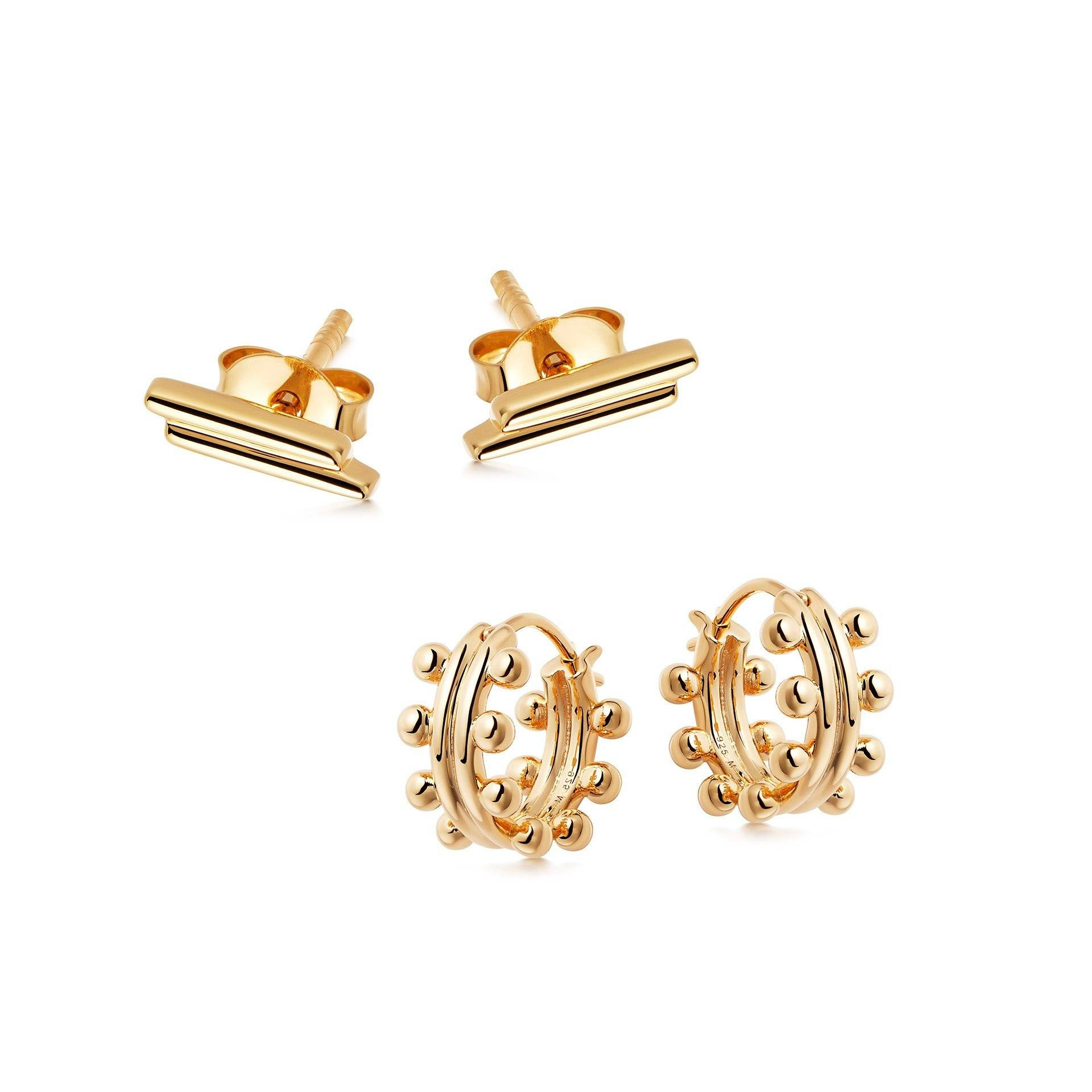 Velkoobchodní zakázkové zlaté dvojité korálkové náušnice OEM/ODM Jewelry Mini Hoops ve stříbře 925 OEM jemné šperky