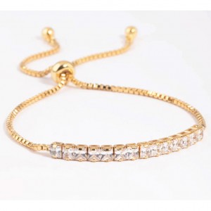 Custom Gold Plated Cubic Zirconia Box Chain Toggle Bracelet white CZ stones with 14k yellow gold plating