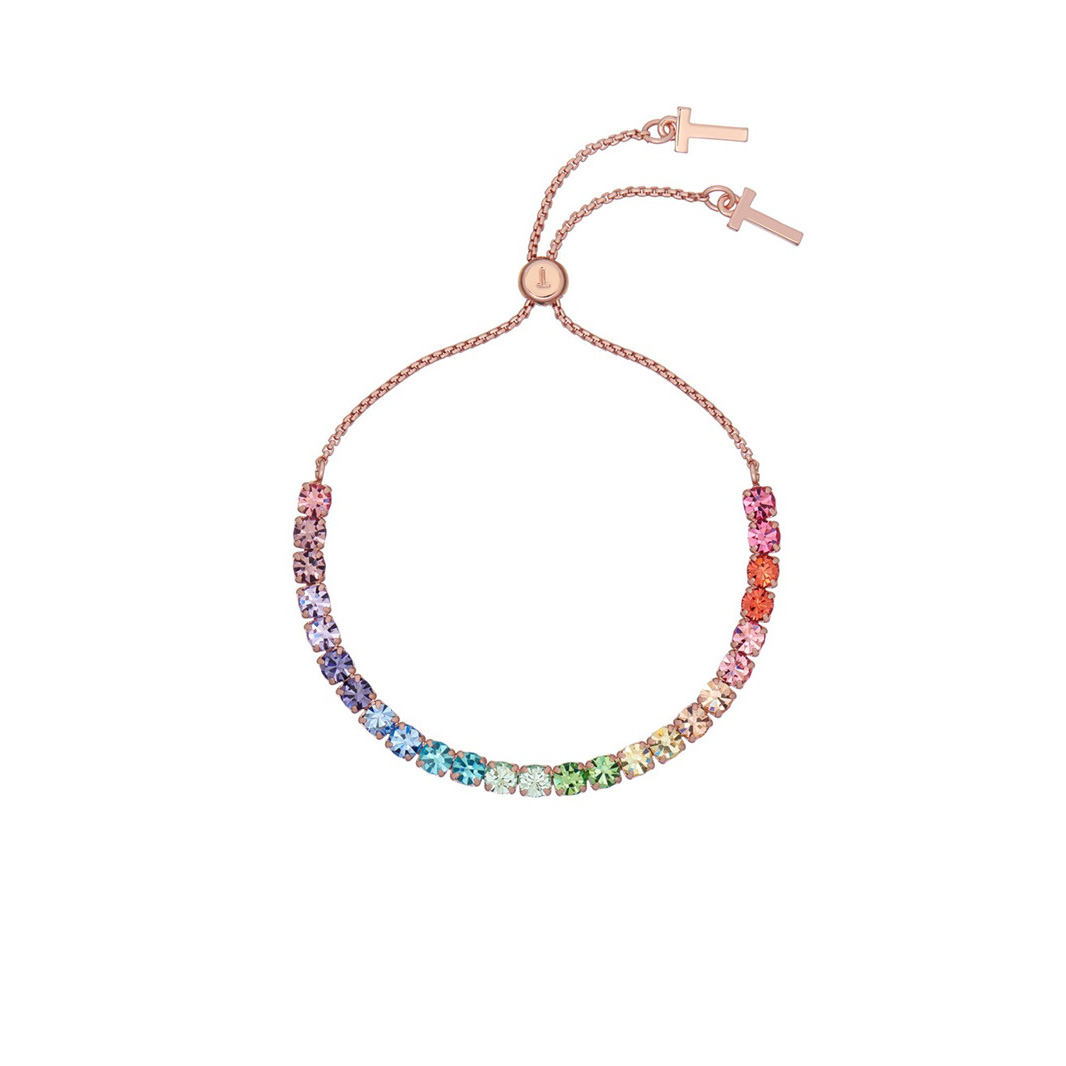 Pulsera personalizada de Irlanda, mayorista de joyas OEM ODM, moda para niñas, pulsera de cristal de arco iris con icono de oro rosa Vermeil de plata 925