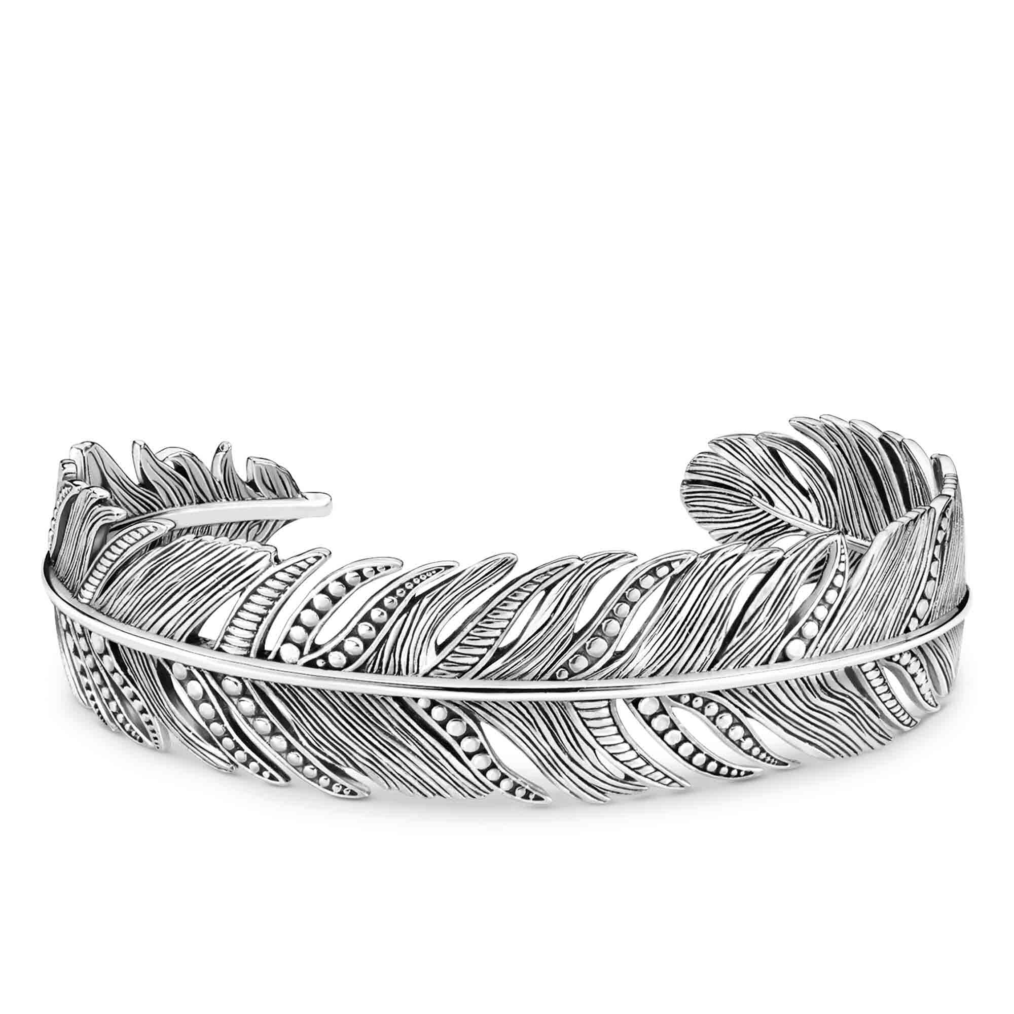Wholesale OEM/ODM Jewelry Custom Italian bracelet jewelry Silver feather bangle made of blackened 925 Sterling silver OEM