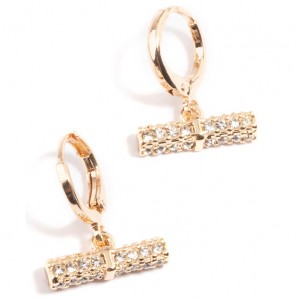 Custom Jewelry Design Gold Plated CZ Bar Huggie Earrings in sterling silver